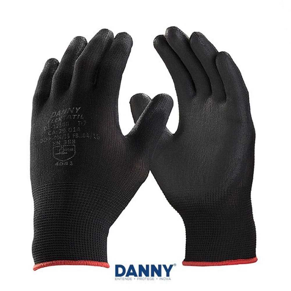 Luva Nylon Tricotada C/ Banho Pu Preta Tam Xg [ Da12100 Wxg Pt ] Danny
